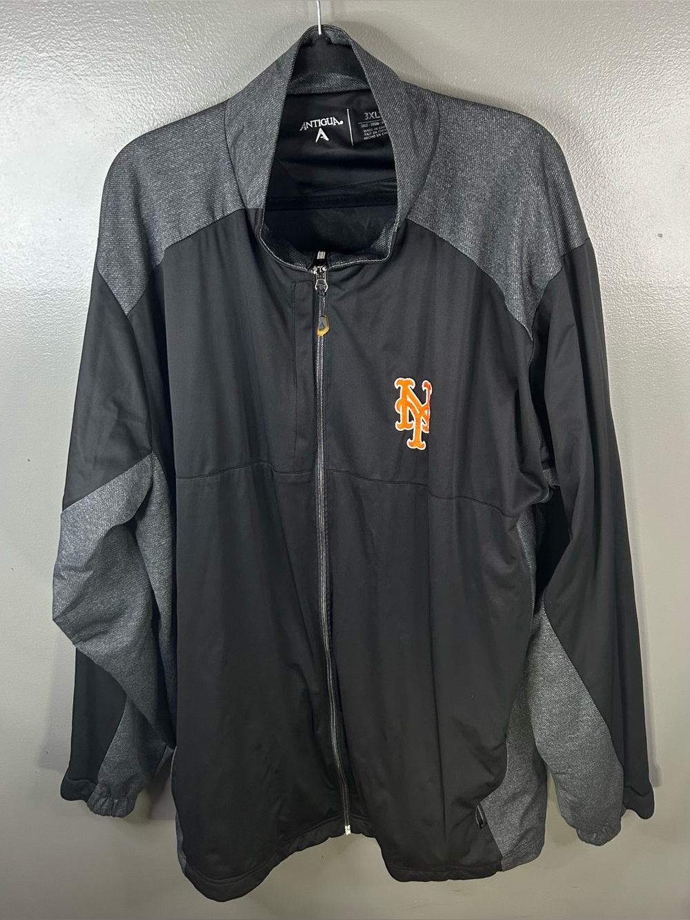 New York Mets MLB Antigua Waterproof Rain Zip Up Jacket Black Grey Size 3XLT